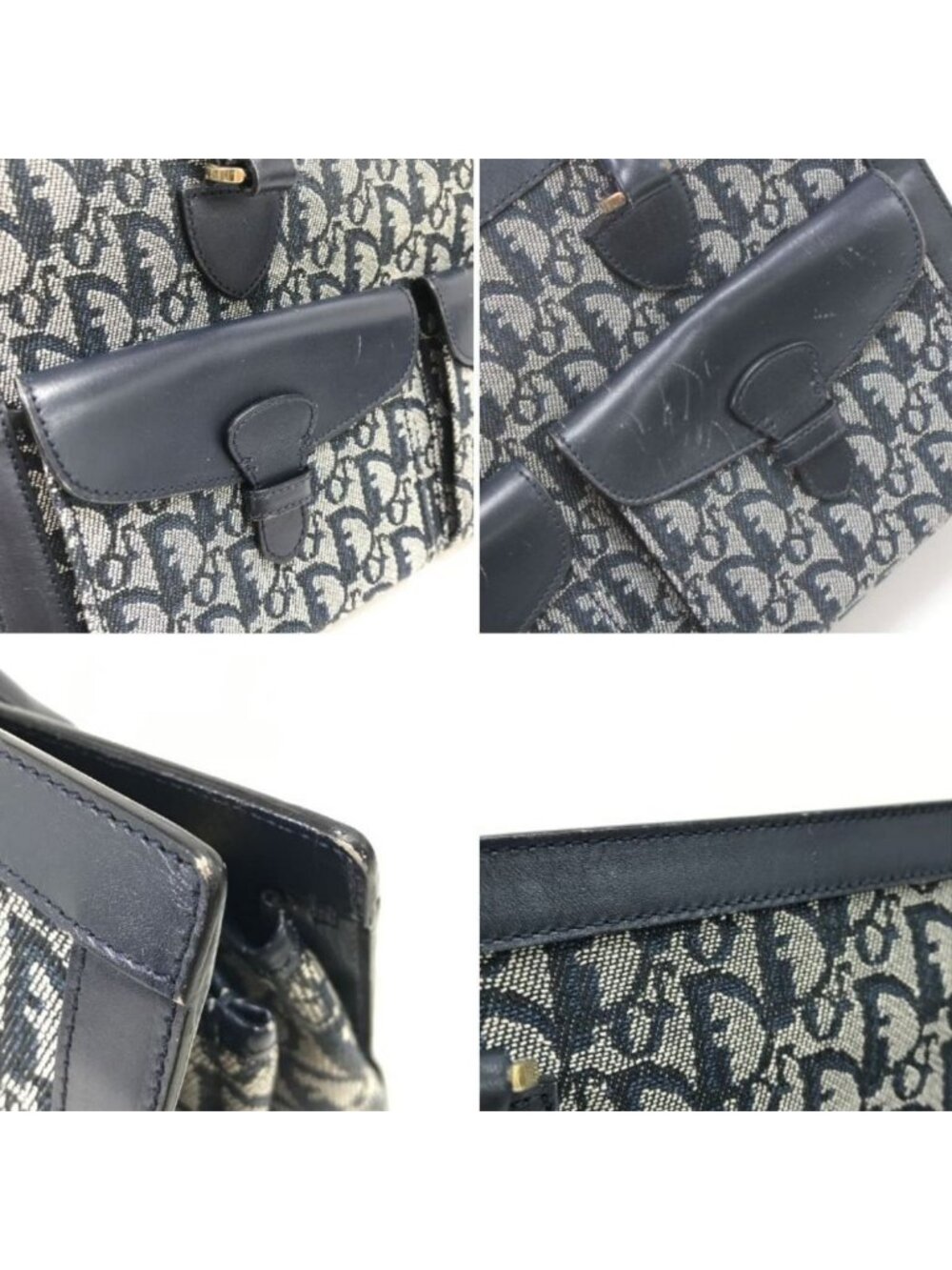 Dior Handbag Trotter Canvas Leather Vintage BO B Navy - Picture 7 of 10